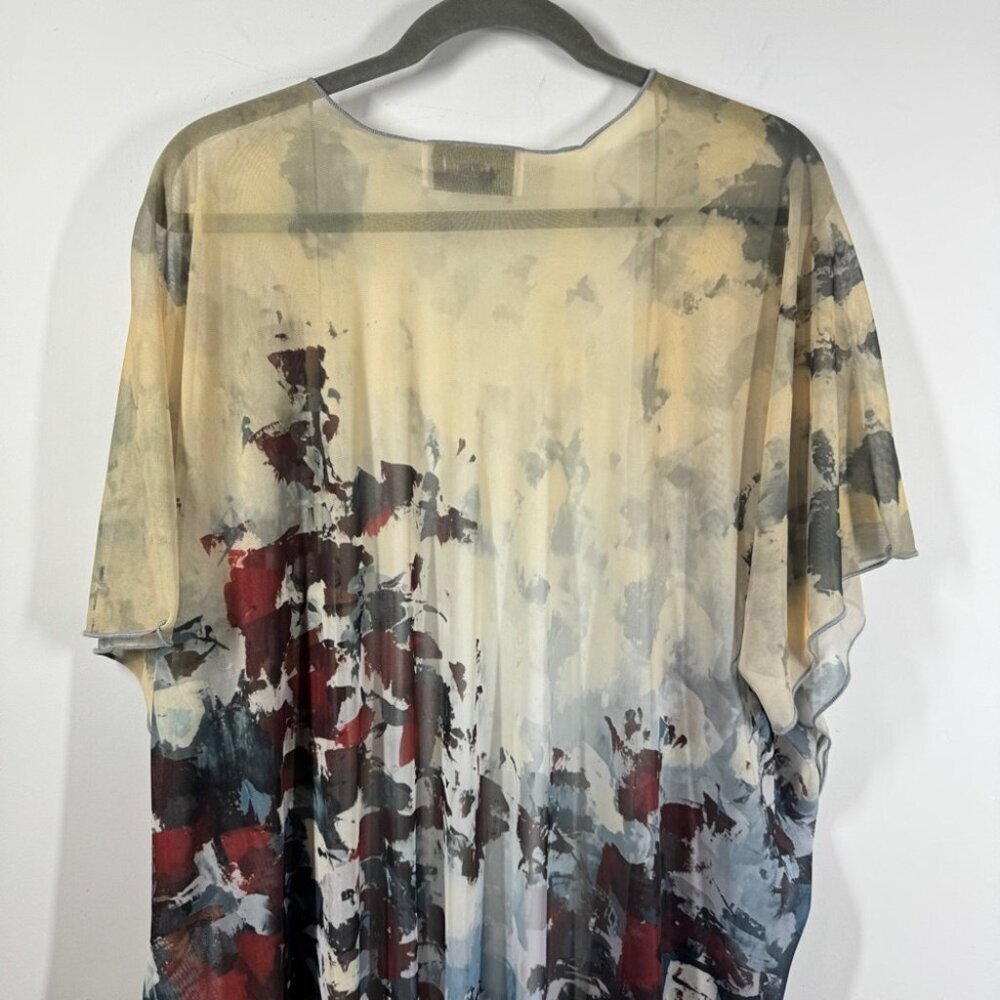 Le Galireste Sheer Lagenlook Kimono Duster Abstract Print Art To Wear One Size - Picture 9 of 12